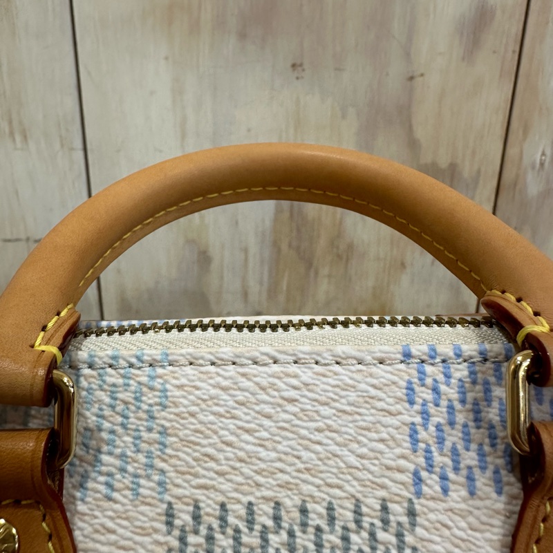 Louis Vuitton N40515米白底帆布藍綠棋盤格Speedy 20斜背包 迷你波士頓-46