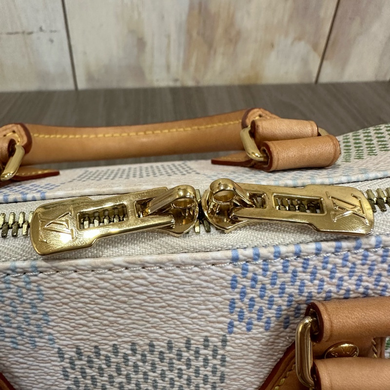 Louis Vuitton N40515米白底帆布藍綠棋盤格Speedy 20斜背包 迷你波士頓-48