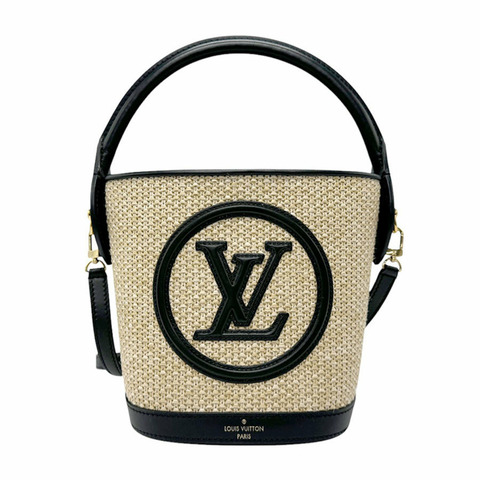 路易威登 LOUIS VUITTON 手提包 單肩包 小水桶拉菲草皮革 米色 黑色 女式 M59961 z3276