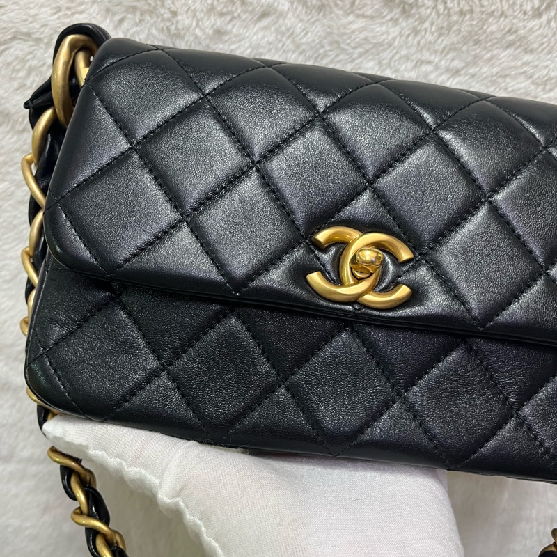 Chanel #24s粗鍊條 #復古霧金腋下 包/肩背包-42
