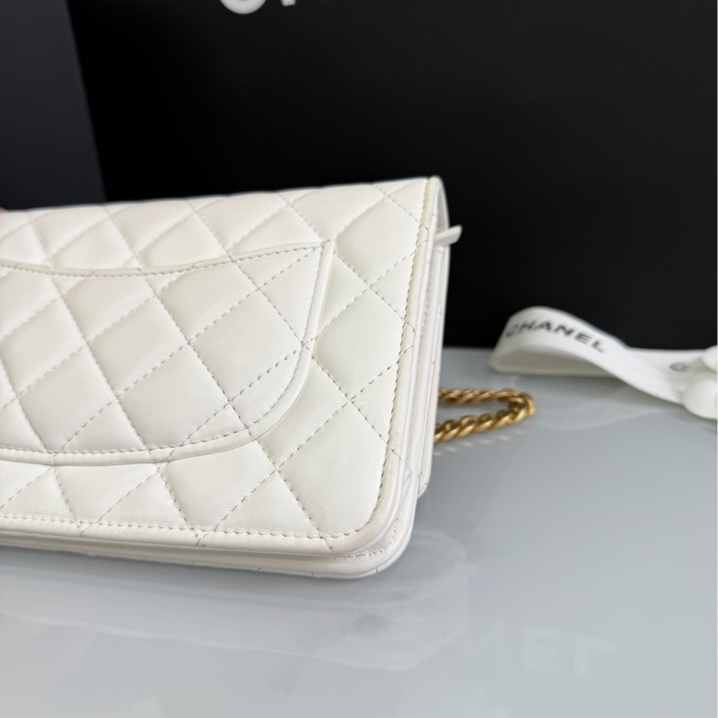 「M.Y精品」香奈兒 Chanel 白色 金柱 woc 白金-10