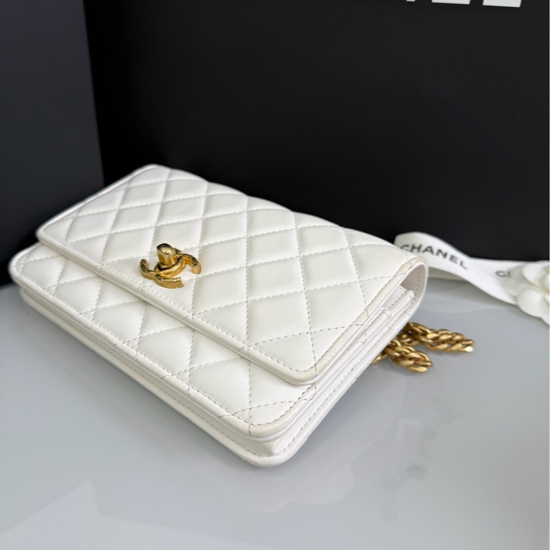 「M.Y精品」香奈兒 Chanel 白色 金柱 woc 白金-13