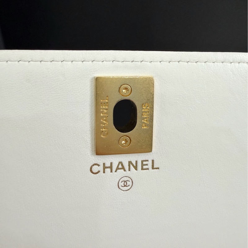 「M.Y精品」香奈兒 Chanel 白色 金柱 woc 白金-16