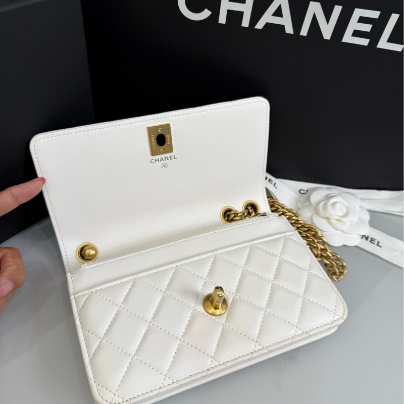 「M.Y精品」香奈兒 Chanel 白色 金柱 woc 白金-21