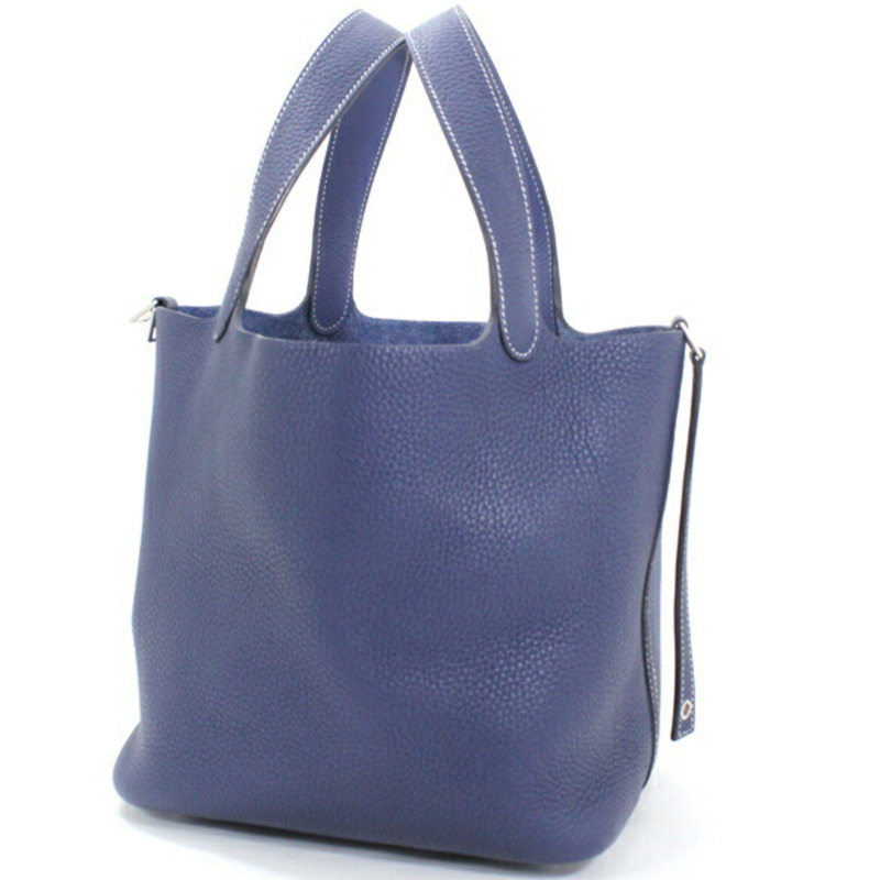 愛馬仕手提包 Picotin Lock 哈薩克 MM 22 Blue Saphir x Brighton Taurillon Clemence Z 印製 HERMES 男女托特包-0