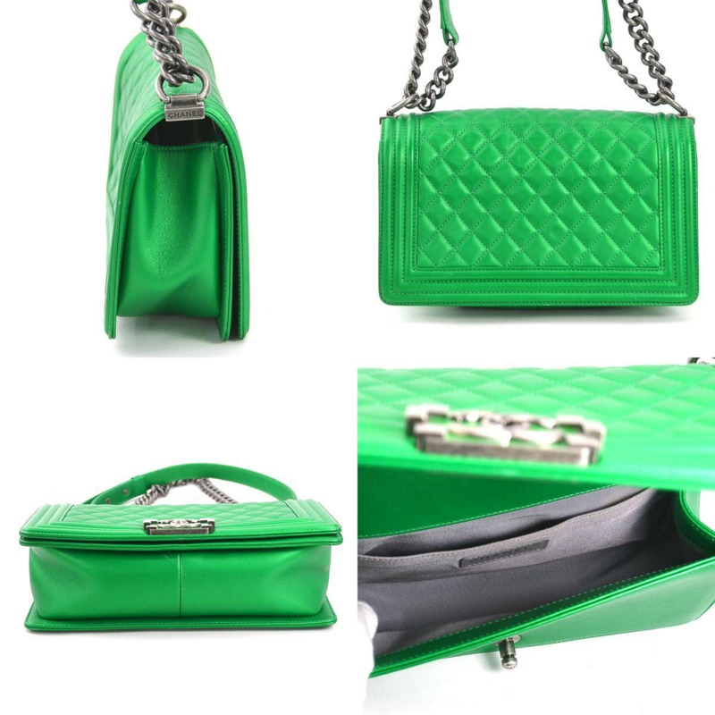 CHANEL 單肩包男孩香奈兒皮革綠色女式 90009f-1