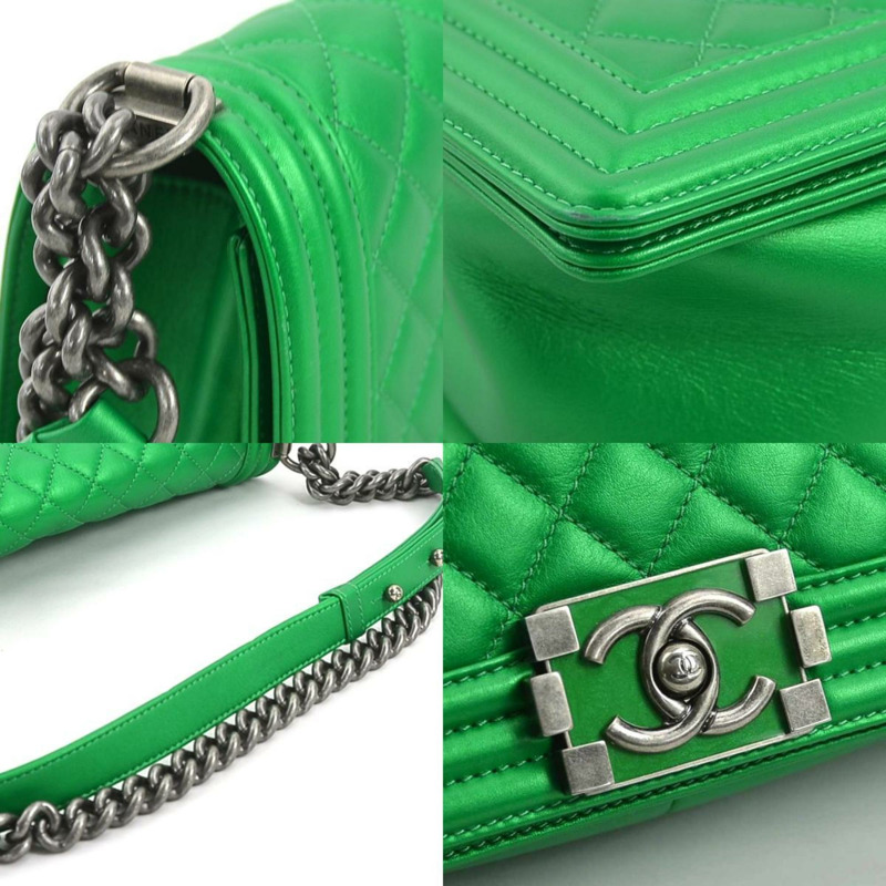 CHANEL 單肩包男孩香奈兒皮革綠色女式 90009f-2