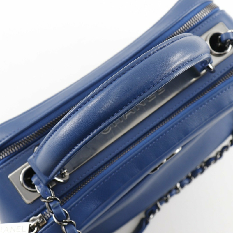 CHANEL 時尚保齡球包手提包單肩小牛皮藍色 2way 雙女式-5