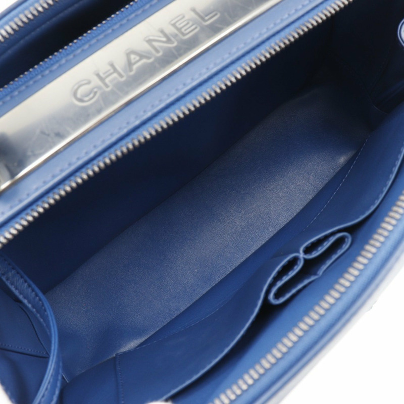 CHANEL 時尚保齡球包手提包單肩小牛皮藍色 2way 雙女式-6