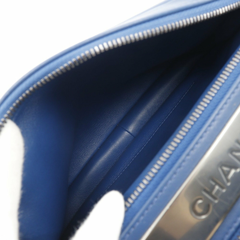 CHANEL 時尚保齡球包手提包單肩小牛皮藍色 2way 雙女式-7