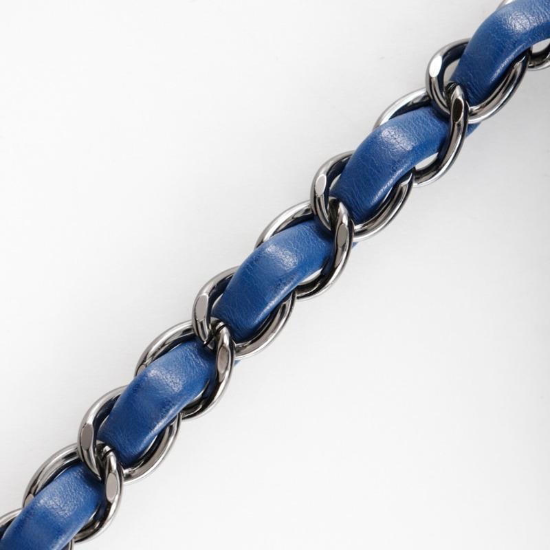 CHANEL 時尚保齡球包手提包單肩小牛皮藍色 2way 雙女式-10