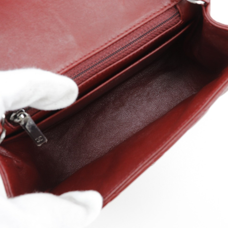 CHANEL 鏈條單肩包，菱形圖案，小羊皮，紅色，旋鎖，迷你鏈條單肩包，女士-4