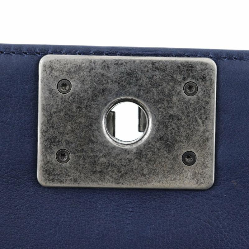 CHANEL 男孩香奈兒單肩包鏈條馬特拉塞小羊皮海軍藍翻蓋女式-9