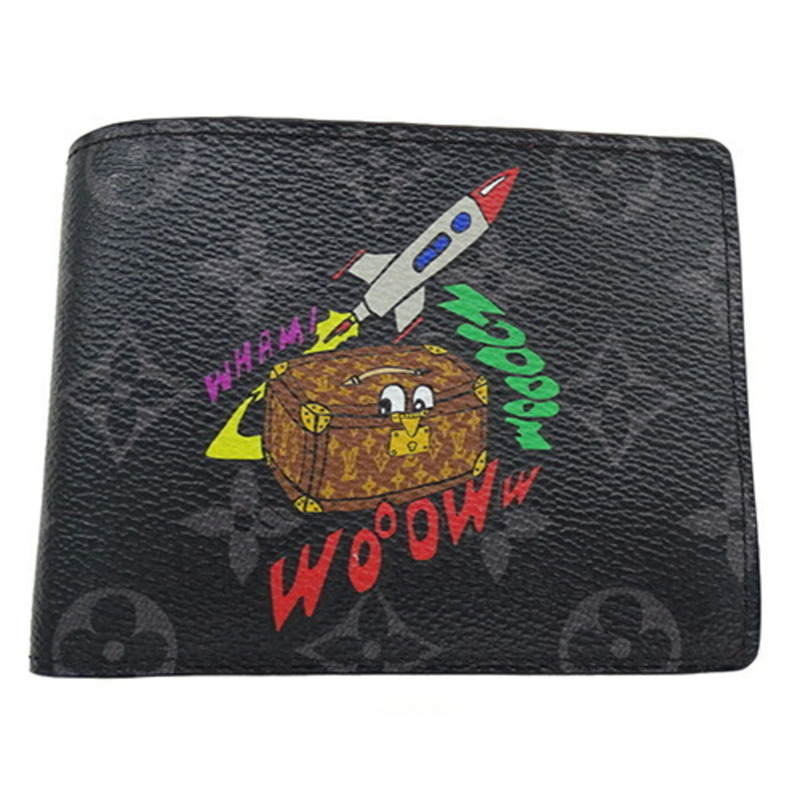 路易威登 LOUIS VUITTON 皮夾 Monogram Eclipse 男士雙折 Portefeuille Multiple Trunk Rocket M80930 IC 晶片-1