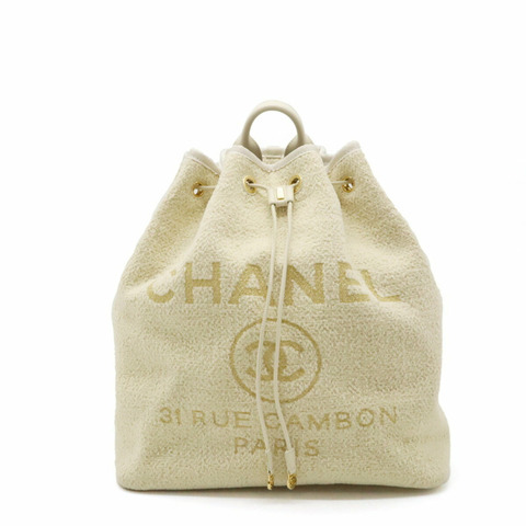 CHANEL Deauville Line 背包單肩包鏈條絲絨淺米色 A93787