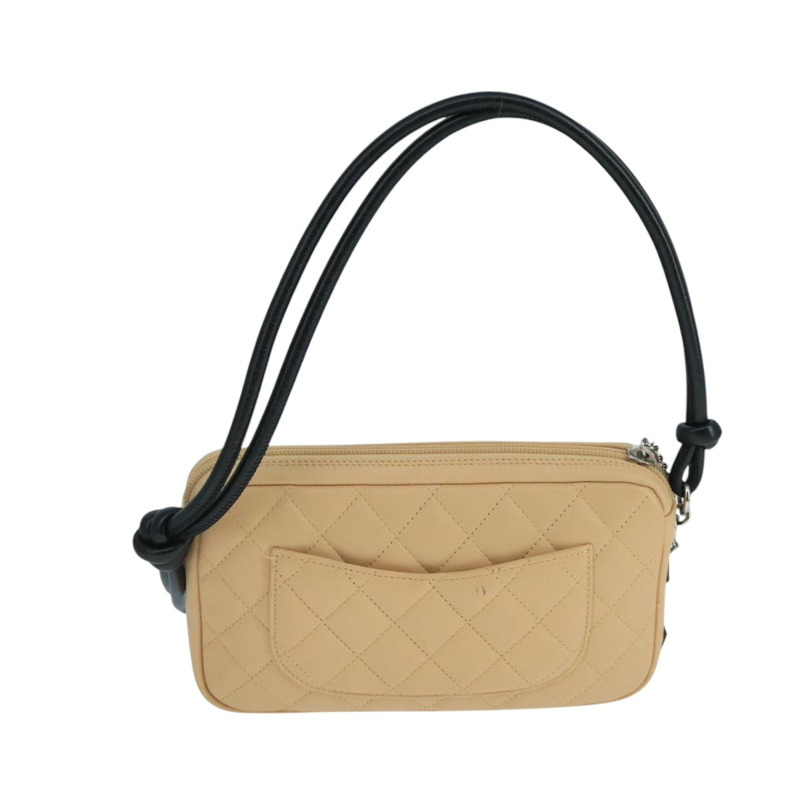 【日本直送】香奈兒 Cambon 系列配件包，皮革材質，黑色/米色，CC 標誌，正品編號 91552A-1