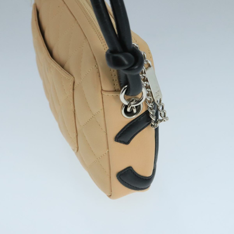 【日本直送】香奈兒 Cambon 系列配件包，皮革材質，黑色/米色，CC 標誌，正品編號 91552A-2