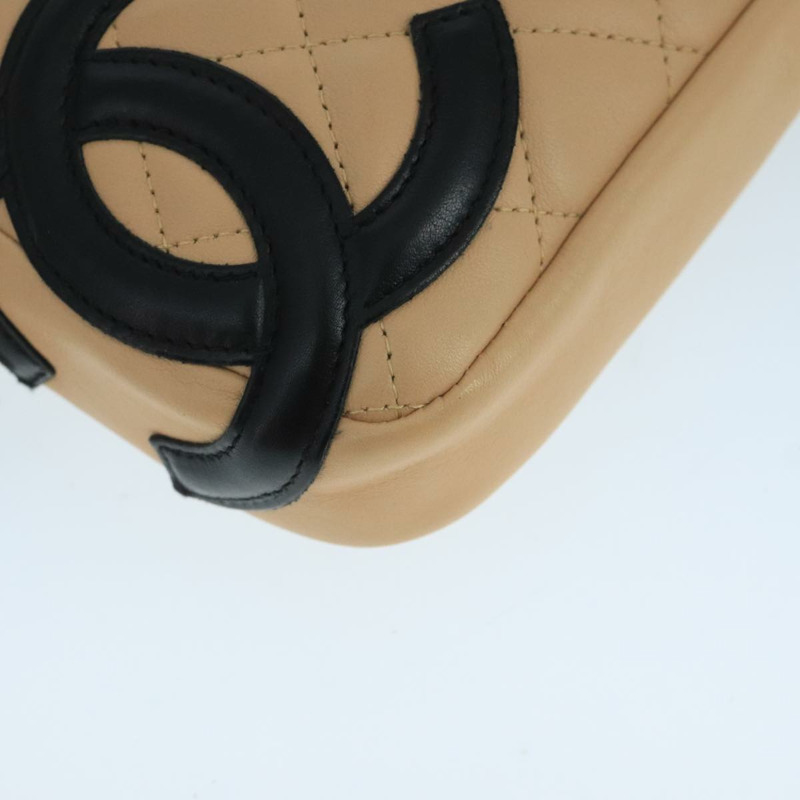 【日本直送】香奈兒 Cambon 系列配件包，皮革材質，黑色/米色，CC 標誌，正品編號 91552A-15