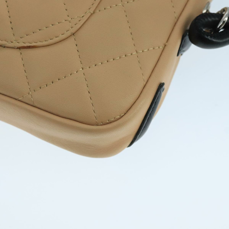 【日本直送】香奈兒 Cambon 系列配件包，皮革材質，黑色/米色，CC 標誌，正品編號 91552A-16