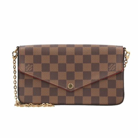 路易威登 Pochette Felicie Damier 單肩包帆布 N40492 棕色 女士路易威登鏈條
