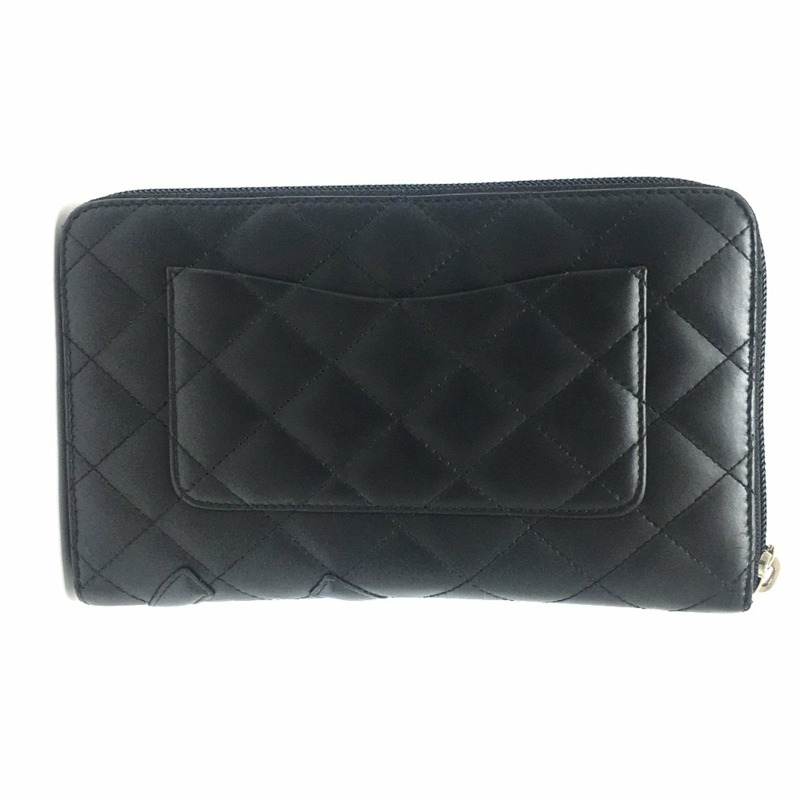 Chanel A26710 Cambon Line 拉鍊長皮夾 黑色 x 粉紅色-1