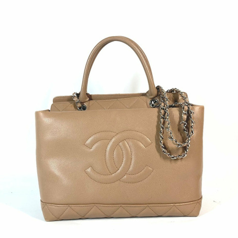 CHANEL CC Coco Mark 包肩托特包魚子醬膚色女用米色