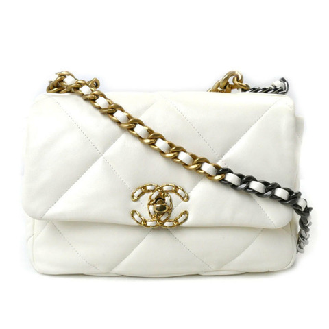 CHANEL 香奈兒 19 鏈條單肩包 白色奶油色 AS1160 女裝