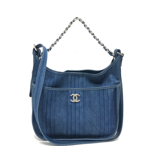 CHANEL A57641 Matelasse Coco Mark 包肩手提包牛仔布女士藍色