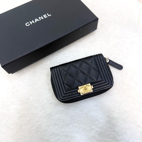 香奈兒Chanel黑金荔枝boyㄇ拉零錢卡包A80602