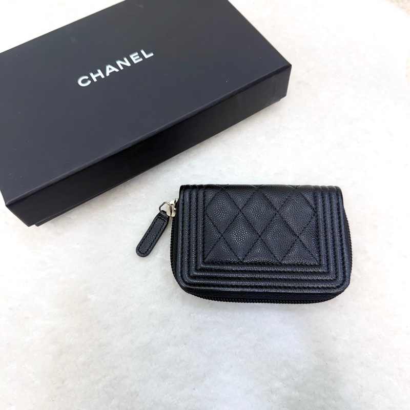 香奈兒Chanel黑金荔枝boyㄇ拉零錢卡包A80602-1