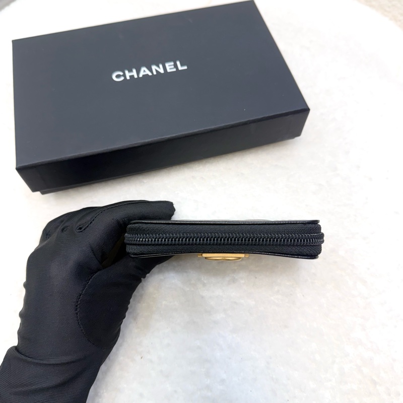 香奈兒Chanel黑金荔枝boyㄇ拉零錢卡包A80602-4