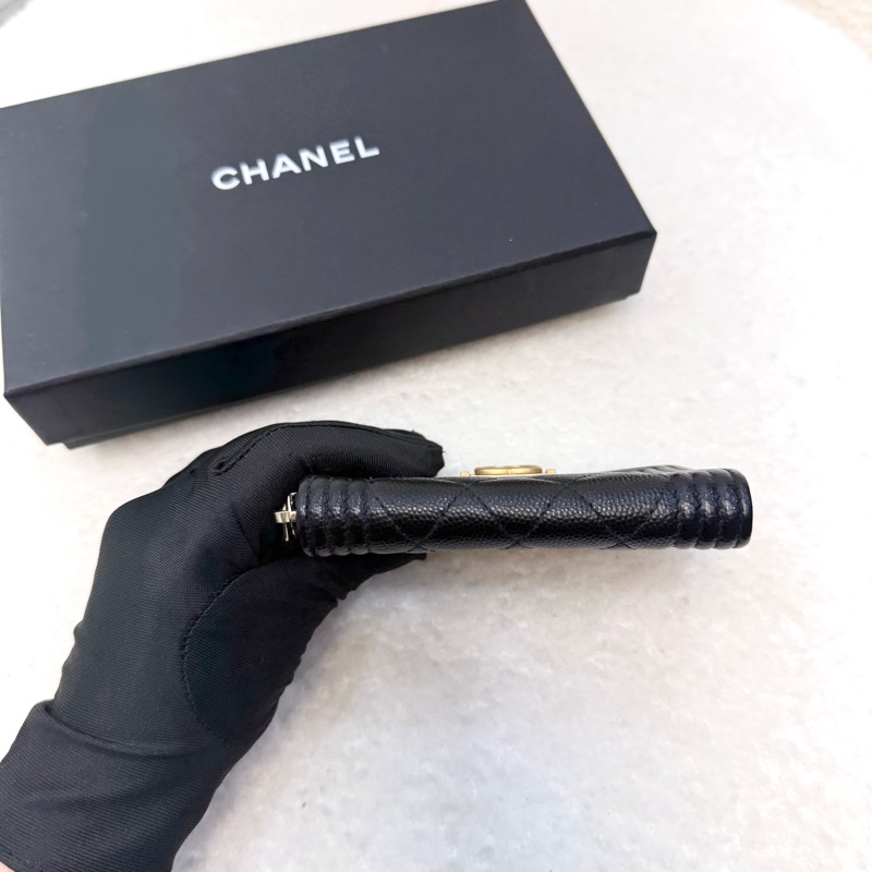 香奈兒Chanel黑金荔枝boyㄇ拉零錢卡包A80602-5