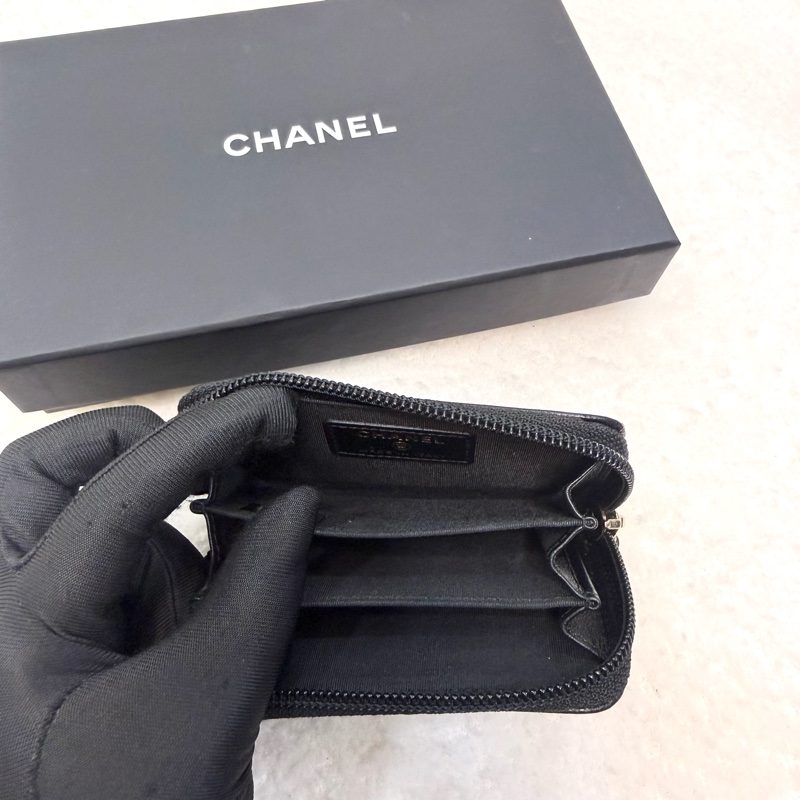 香奈兒Chanel黑金荔枝boyㄇ拉零錢卡包A80602-6