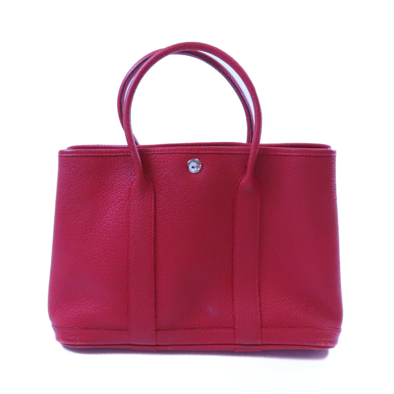 HERMES Negonda皮革Garden Party TPM銀扣手挽袋Rouge Casaque法拉利紅-0