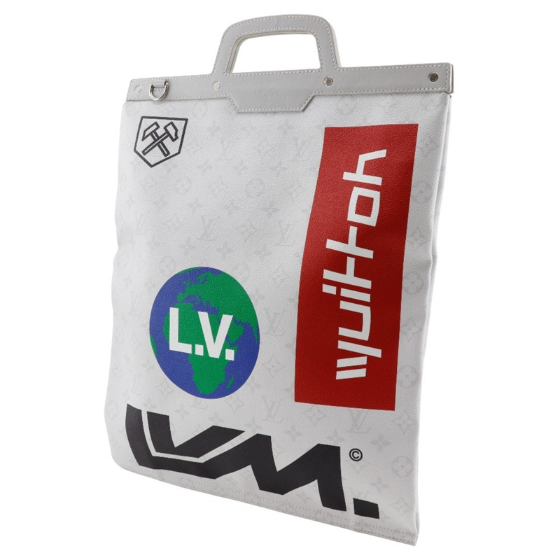 路易威登 扁平垂直托特包手提包 M44627 x 白色 Monogram 帆布 2019 淺灰色 UB2129 型 男士-1