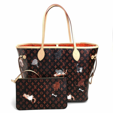 路易威登 M44441 Monogram Neverfull MM Catgram 手袋帆布女用栗棕色