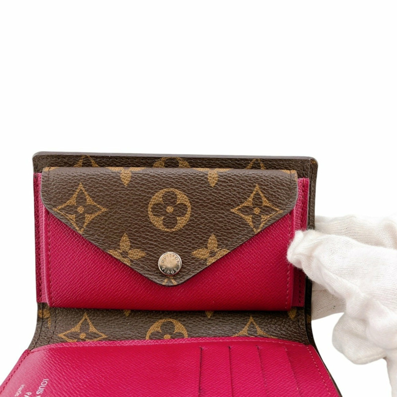 路易威登 LOUIS VUITTON 三折皮夾 Portefeuille Marie Compact Monogram 零錢包含帆布 M60494 紫紅色 LV-12