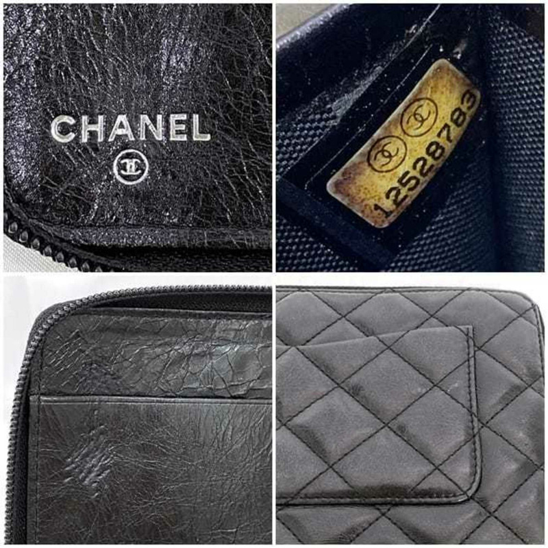 香奈兒圓長皮夾 f-21277 黑色 Cambon A26710 收納袋皮革 1 CHANEL 加工可可標記絎縫女士男士用品-10