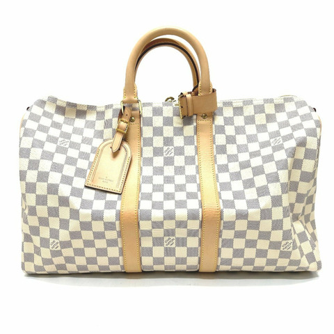 路易威登 N48223 Damier Azur Keepall Bandouliere 45 波士頓包帆布女式白色