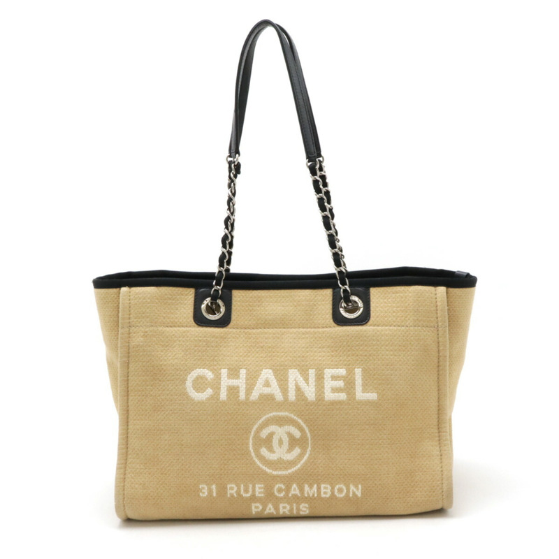 CHANEL Deauville Line 中型手提包 MM 包肩鍊米色黑色 A67001-1