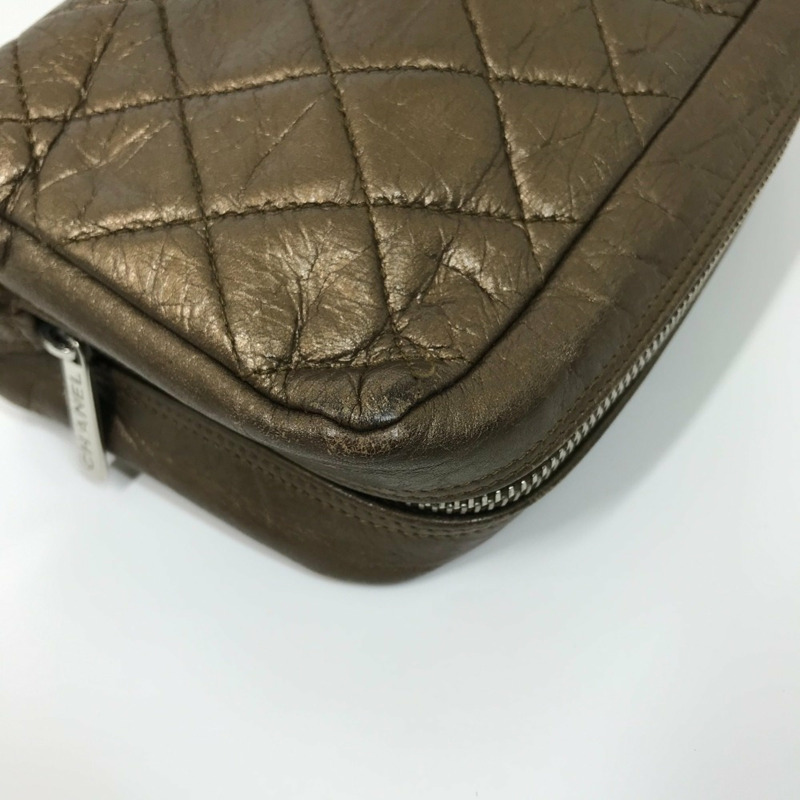 CHANEL Cambon Line 絎縫 CC 可可馬克手拿包 皮革 女式 金色-6