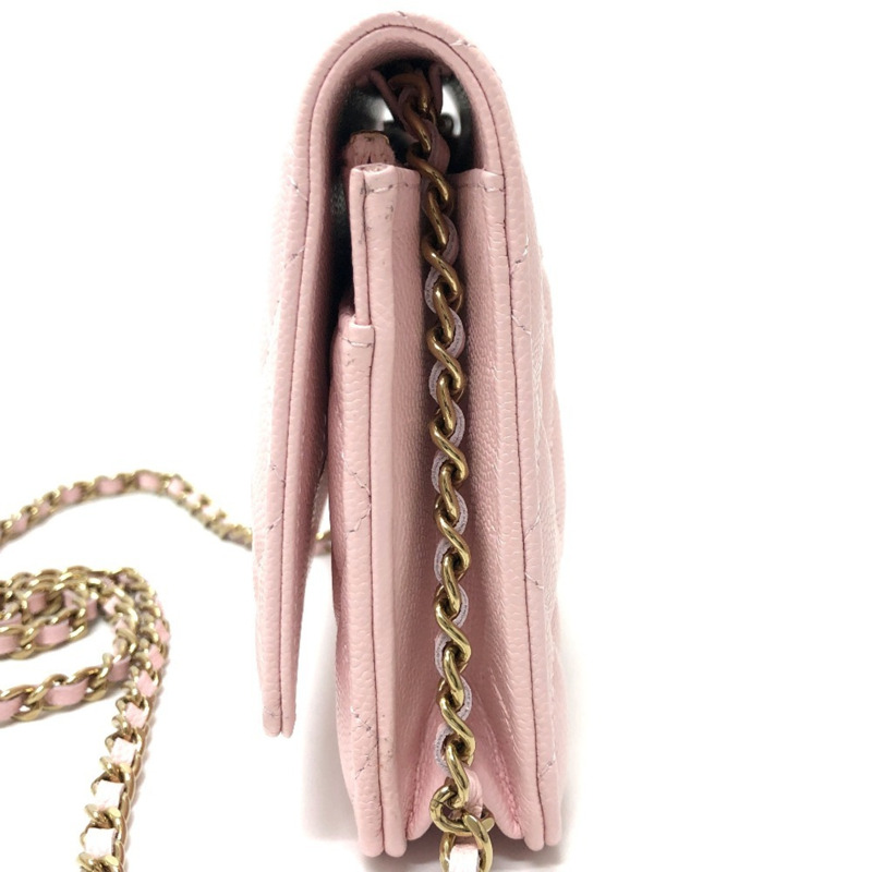 CHANEL AP0250 Coco Mark CC 鏈條皮夾長手拿包肩包魚子醬色女士粉色-2