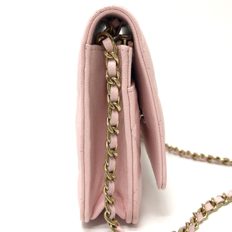 CHANEL AP0250 Coco Mark CC 鏈條皮夾長手拿包肩包魚子醬色女士粉色-3