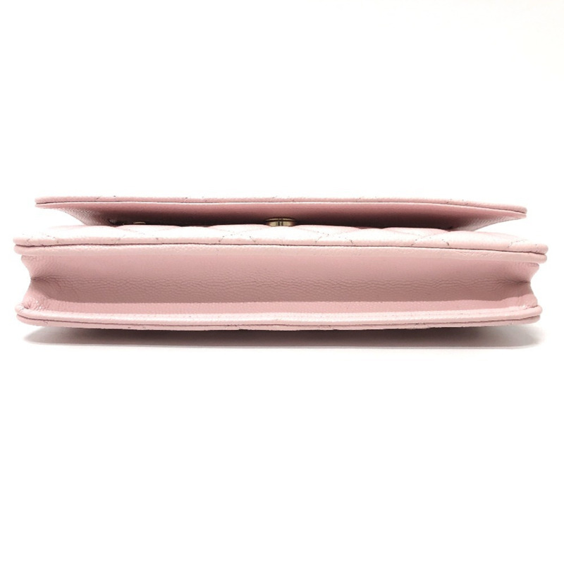 CHANEL AP0250 Coco Mark CC 鏈條皮夾長手拿包肩包魚子醬色女士粉色-4