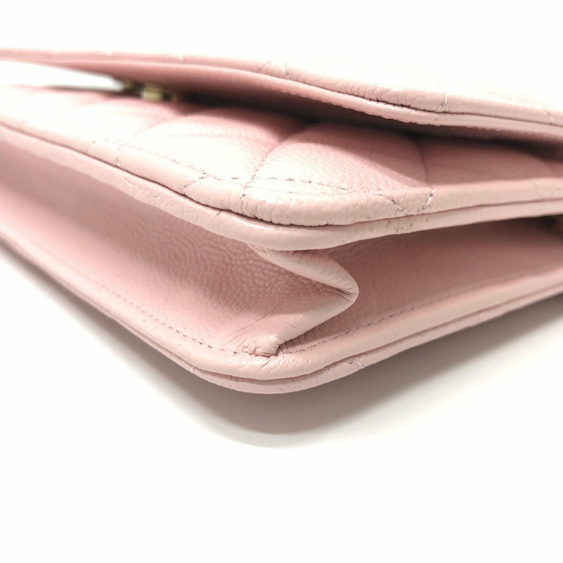 CHANEL AP0250 Coco Mark CC 鏈條皮夾長手拿包肩包魚子醬色女士粉色-6