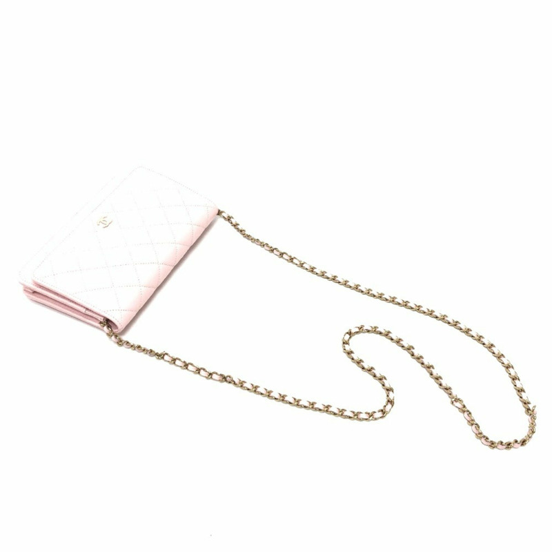 CHANEL AP0250 Coco Mark CC 鏈條皮夾長手拿包肩包魚子醬色女士粉色-7
