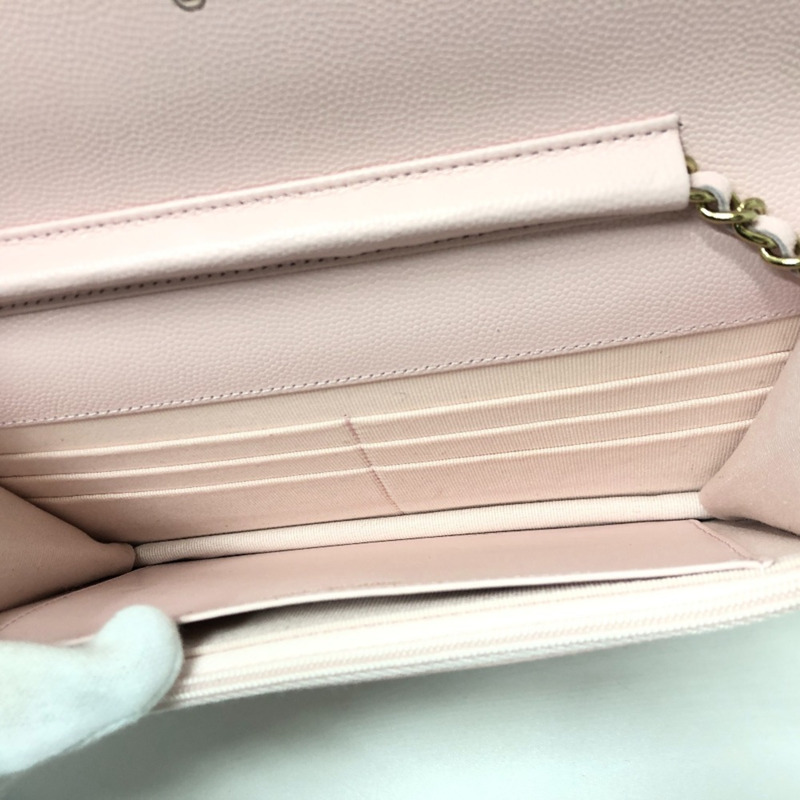 CHANEL AP0250 Coco Mark CC 鏈條皮夾長手拿包肩包魚子醬色女士粉色-9