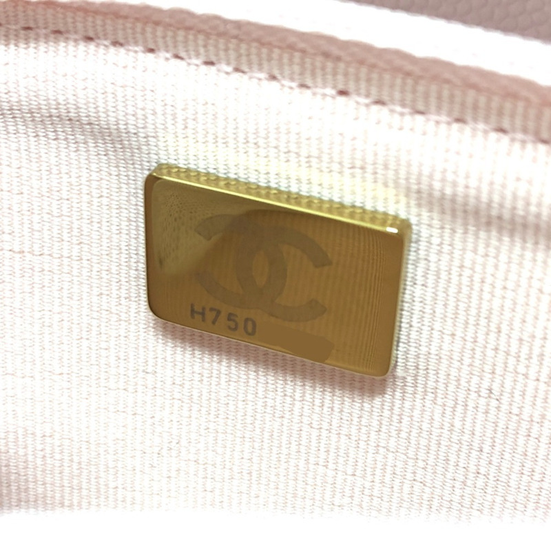CHANEL AP0250 Coco Mark CC 鏈條皮夾長手拿包肩包魚子醬色女士粉色-11