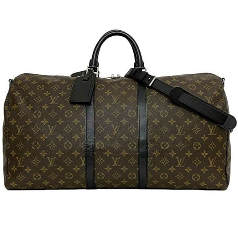 路易威登 2 向波士頓包 Keepall 55 Bandouliere 棕色黑色 Monogram Macassar M56714 肩帆布皮革 AA1107 路易威登 LOUIS VUITTON