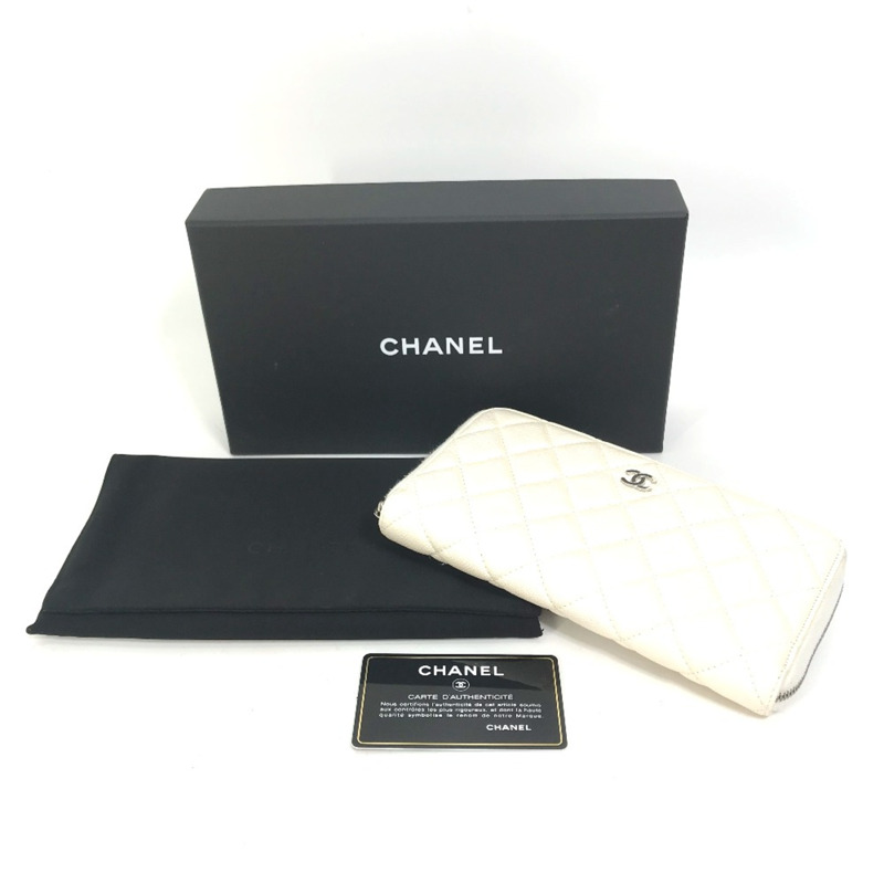 Chanel A50097 Matelasse CC Mark 絎縫皮夾長皮夾白色銀色五金-15